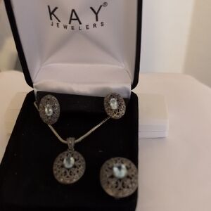 Kay Jewelers Silver and Light Blue Earring Set